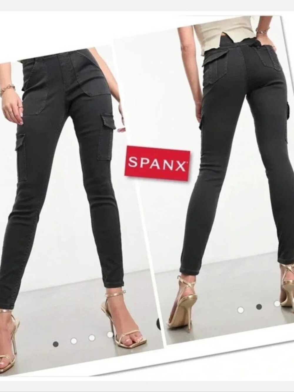 NWT SPANX Twill Ankle Cargo Pants Leggings in Washed Black Medium Pull On